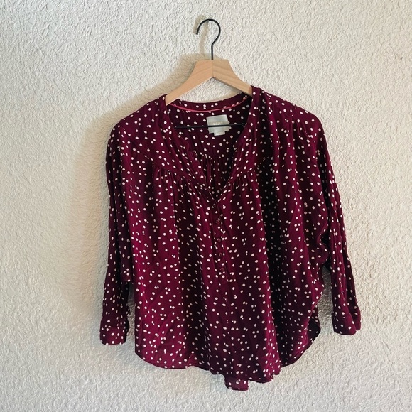 Anthropologie Maeve Maroon Linden Polkadot Blouse - Picture 1 of 12